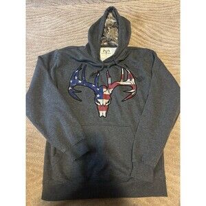 Buck Wear Deer Mount Red White Blue Hoodie Size Medium